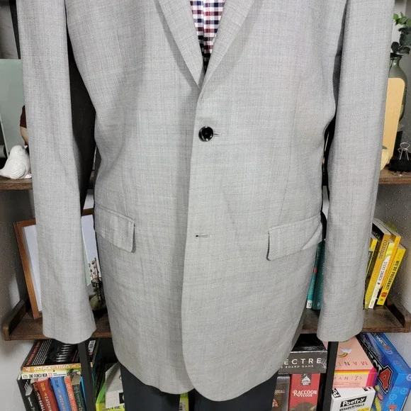 Indochino‎ Men's Sport Coat Blazer Two Button Gray Sharkskin Wool Size about 50L